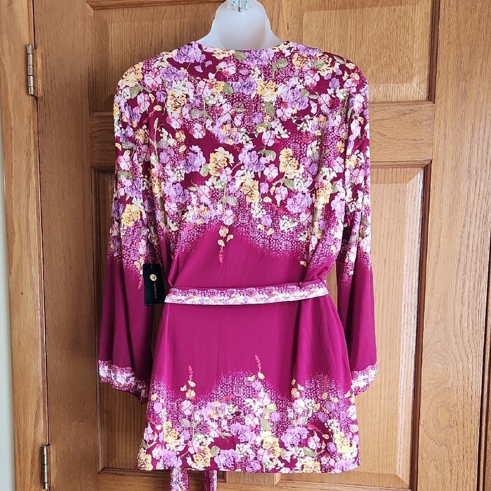 JM Collection Floral Belted Top - Picture 3 of 14